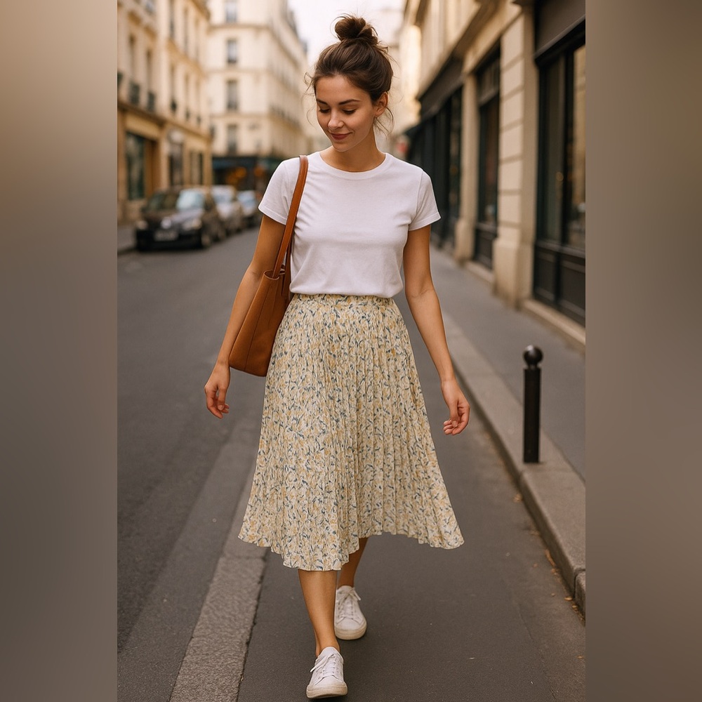🌼 Skies Are Blue Floral Pleated Midi Skirt – Size M